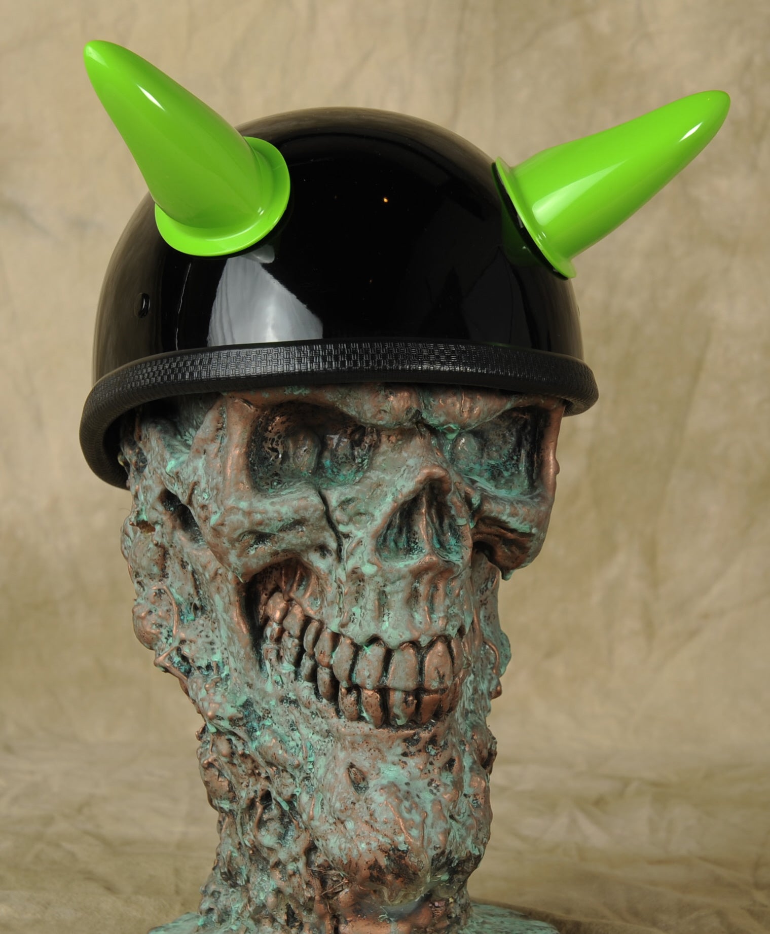 devil motorcycle helmet Lime Green Devil Helmet Horn Set – Horny Helmet Accessories